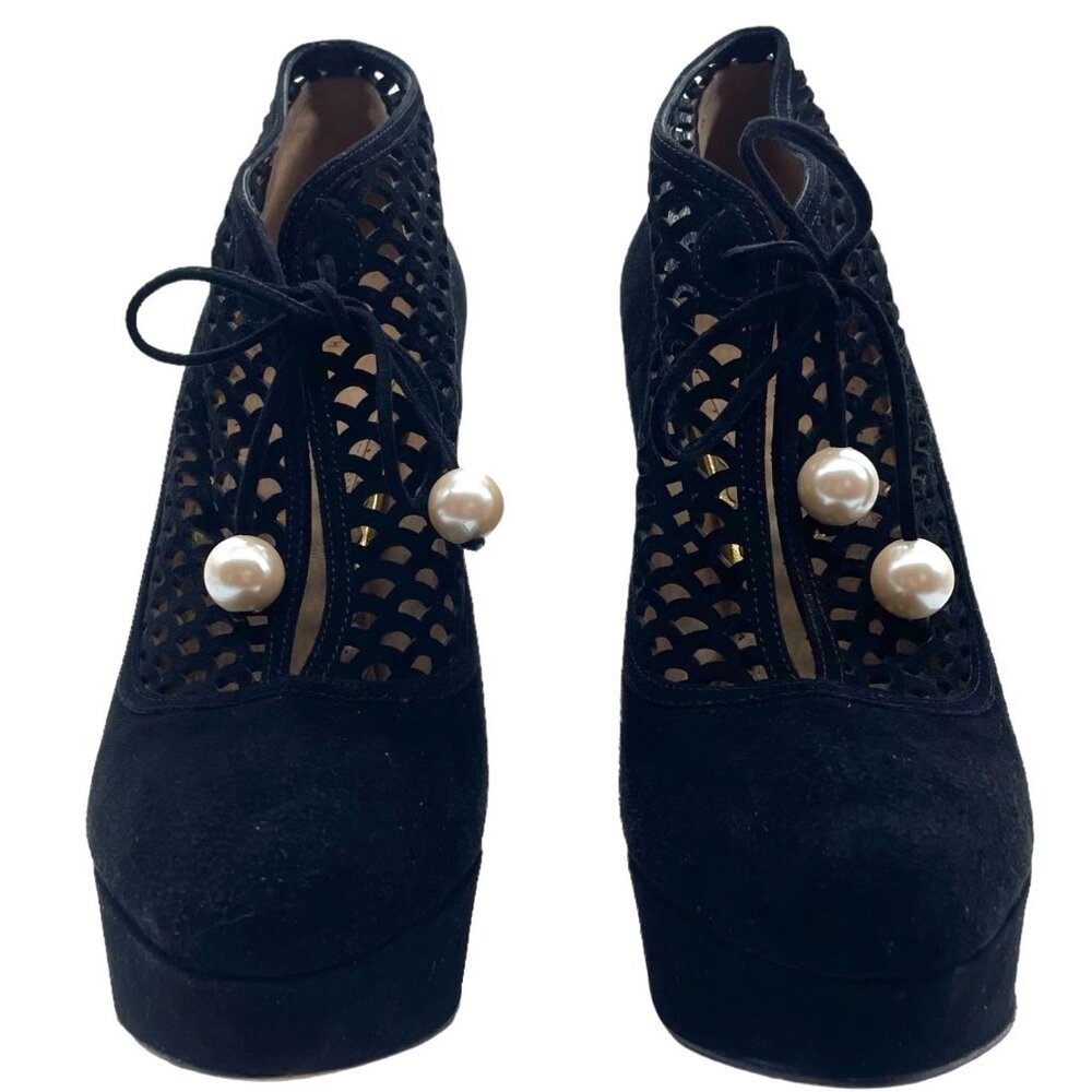 Charlotte Olympia Minerva Laser Cut Suede Platform Heels 40 Dark Academia Goth - Picture 5 of 10